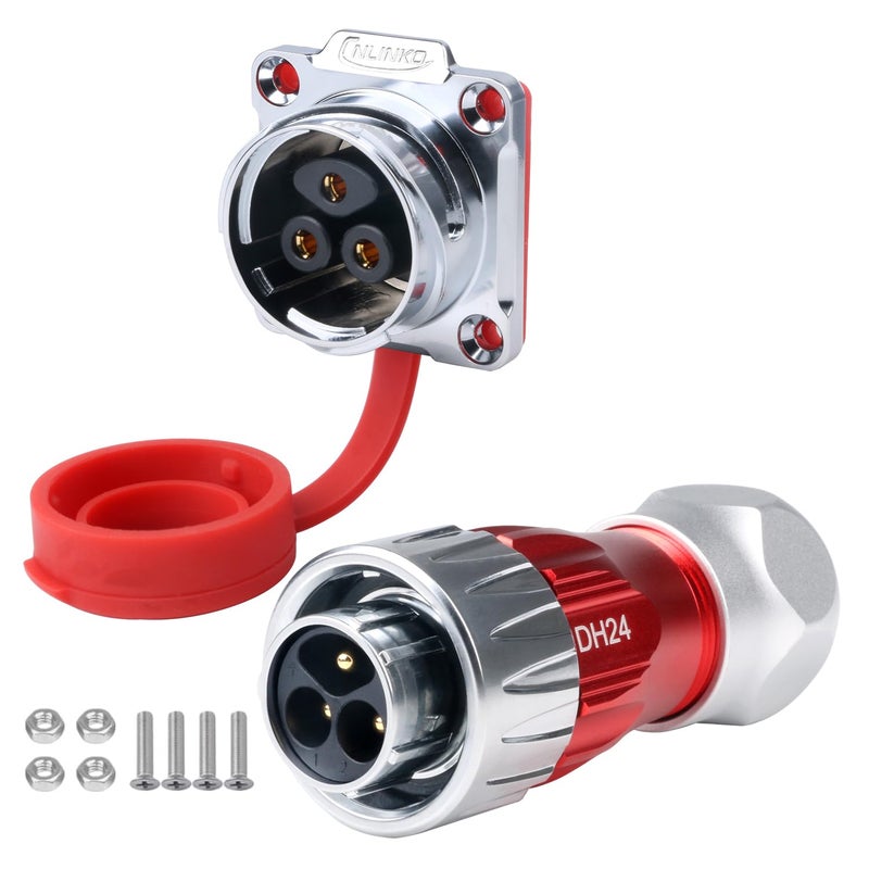 CNLINKO DH-24 3 PIN Industrial Waterproof Connectors, IP68 Circular Connector, Hard Metal Anti-Interference Shell, Quick Plug Aviation Connector, M24 Panel Mount Flange Socket (3-Pin) - Image 1